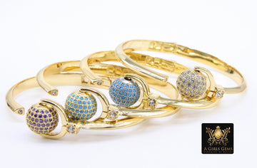 Cubic Zirconia Bracelets for Women, CZ Micro Pave 14 K Gold or White Gold Rhodium Stacking Cuff Bangles, Open/Closes